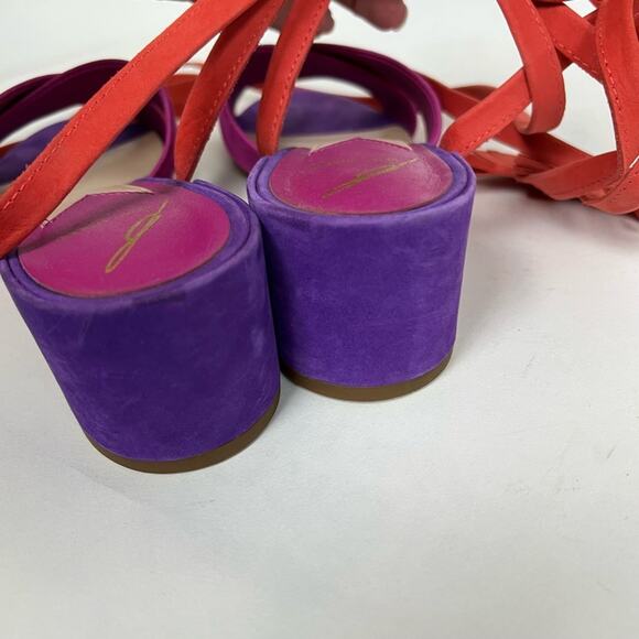 Brian Atwood Astor Colorblock Lace Up Sandals Pink Purple Suede Heels Size 7 - Picture 6 of 9